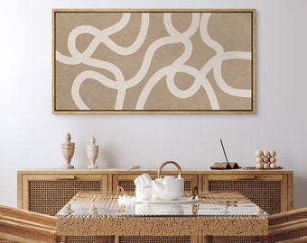 Framed Canvas Large Wall Art Abstract Beige Geometric Line Horizontal Art Prints Minimalist Modern Panoramic Wall Art Neutral Wall Decor