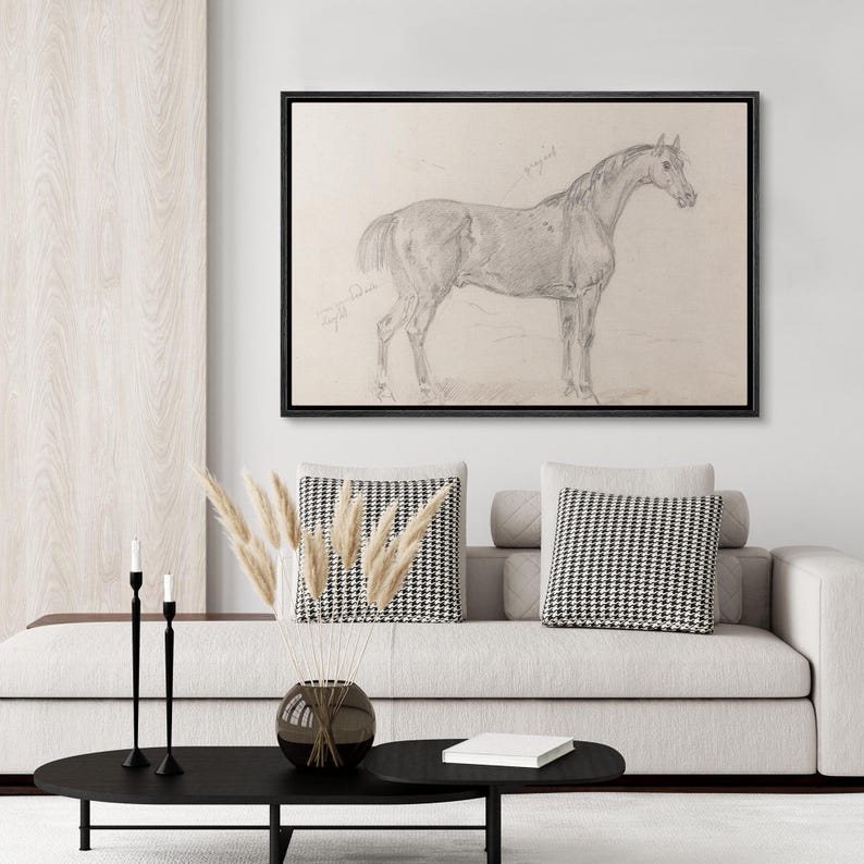 Framed Canvas Wall Art Abstract Sketch Horses Art Print Poster Animal