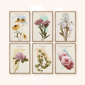 Watercolor State Flower Variety, United States, Landmark Wall Art, Alaska, Modern Minimalist Artwork, Botanical Flower Art Print, Set of 6