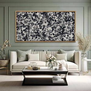 Large Wall Art, Vintage Wildflower Botanical Floral Art Prints, Horizontal Panoramic Wall Art, Abstract Wall Art Living Room Decor