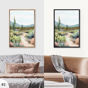 Framed Canvas Wall Art Print Set of 2, Green Cactus Desert, Southwest ...
