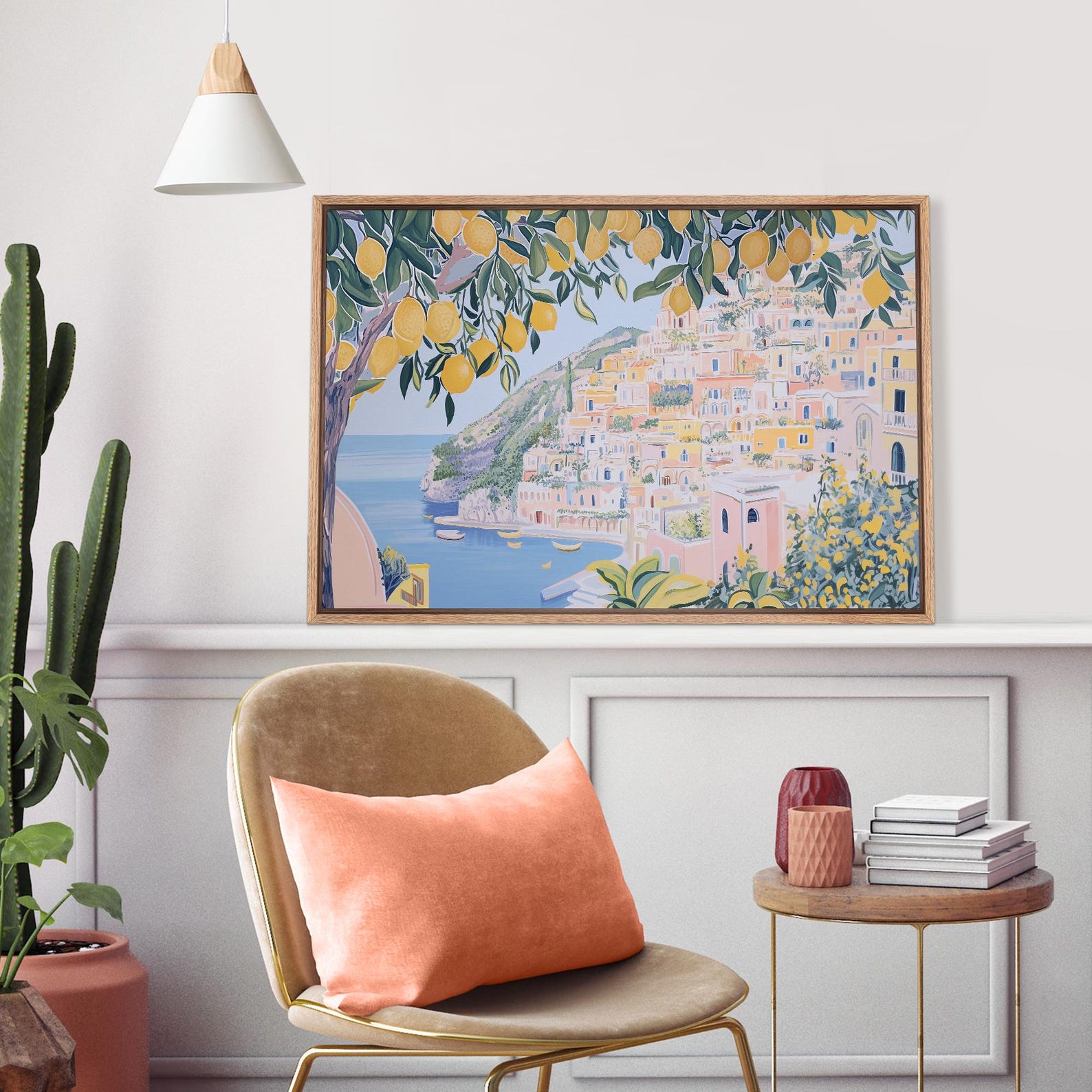 Amalfi Coast Wall Art - Framed Mediterranean Landscape Canvas Print ...