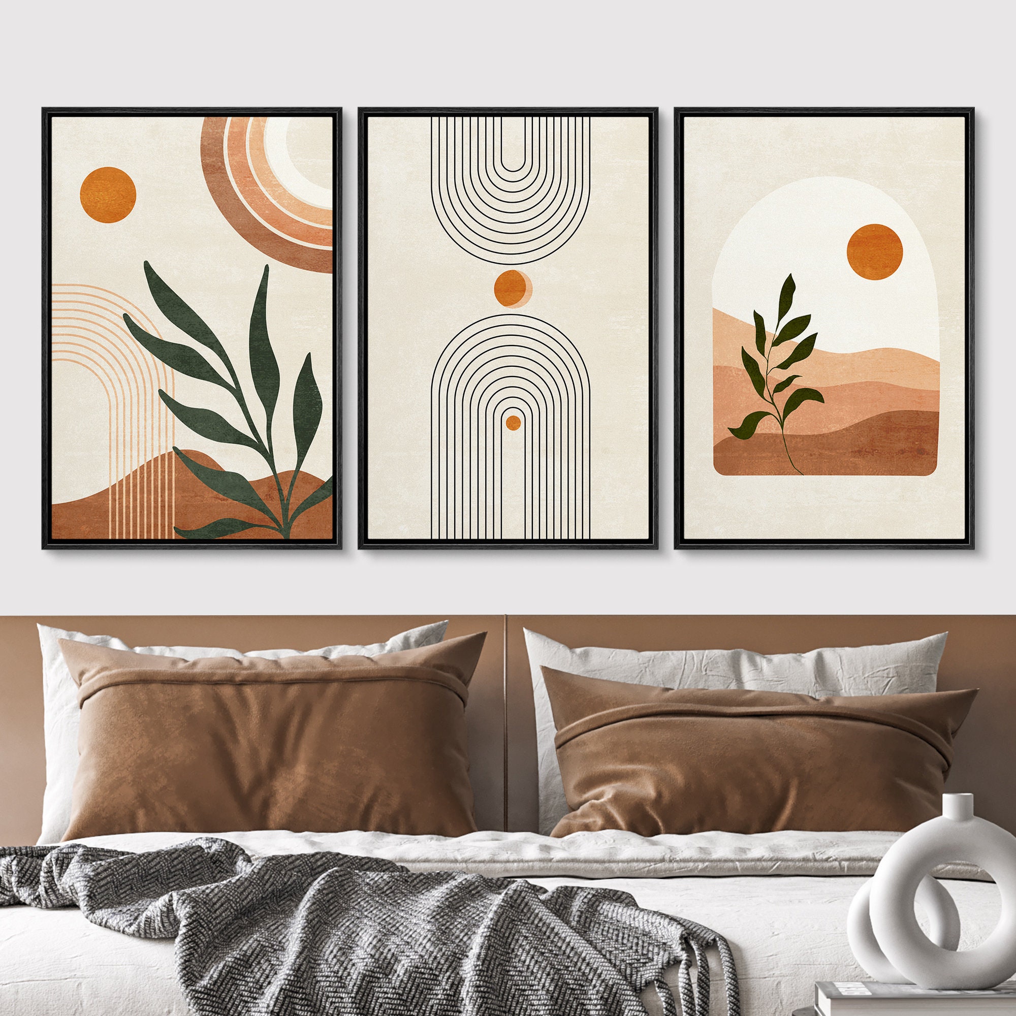 江戸時代　鍔 風景　空山海模様2個セット　「あき3」 Framed Canvas Print Wall Art Set of 3 Desert Landscape Plant