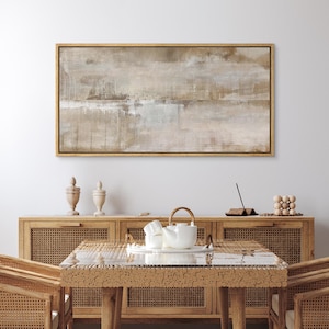 Framed Canvas Large Wall Art Abstract Beige Art Painting Printed Minimalist Modern Panoramic Neutral Wall Art Living Room Decor