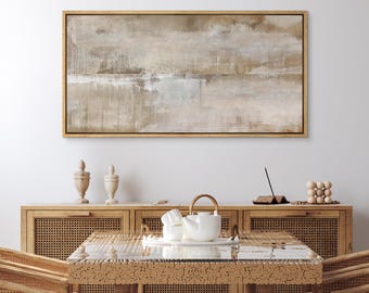 Framed Canvas Large Wall Art Abstract Beige Art Painting Printed Minimalist Modern Panoramic Neutral Wall Art Living Room Decor
