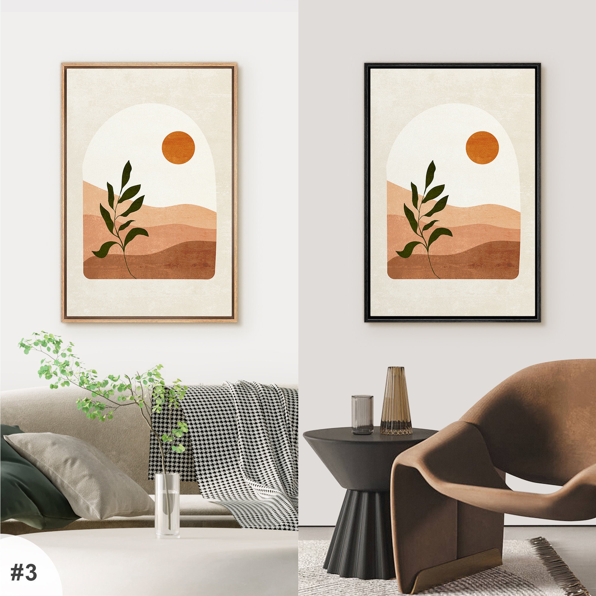 Framed Canvas Print Wall Art Set of 3 Desert Landscape Plant