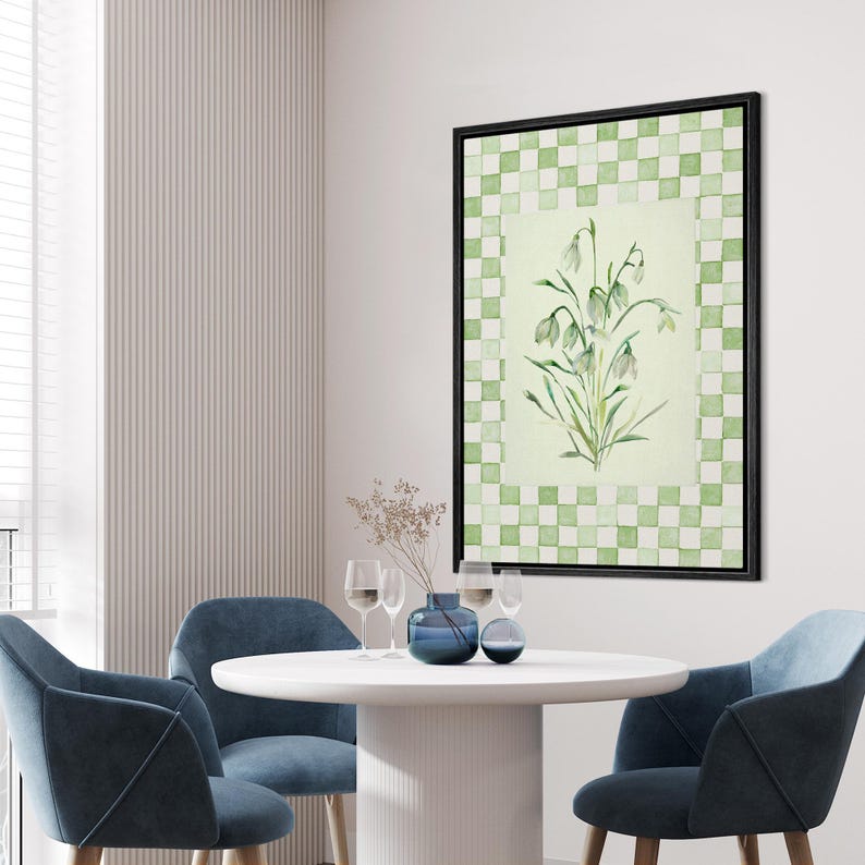 Framed Canvas Wall Art Prints Abstract Green Geometric Flower Market