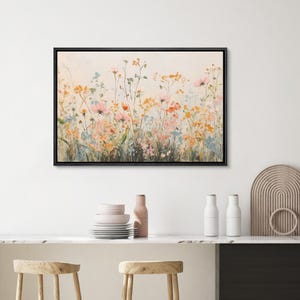 Framed Pastel Wildflower Wall Art, Spring Floral Meadow Canvas Print ...