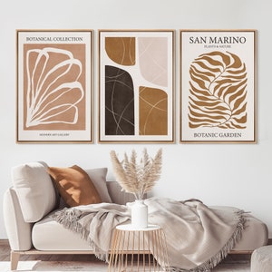 Framed Canvas Wall Art Set of 3 Abstract Tropical Botanical Floral Plant Print Mid-Century Modern Wall Art Boho Decor