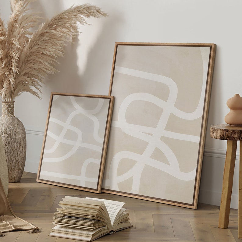 Framed Wall Art Print Mid-century Beige White Geometric Spiral Ring ...