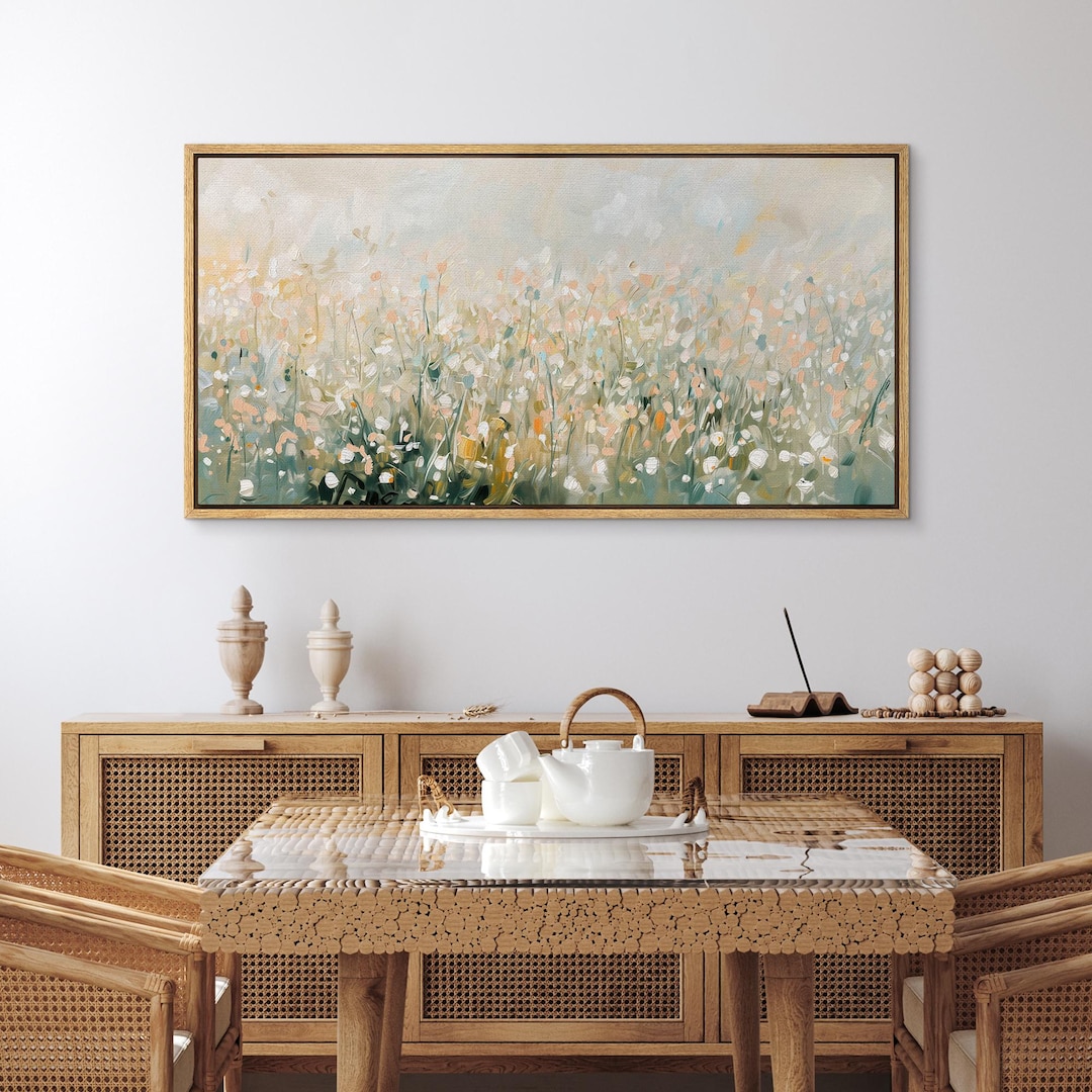 Framed Canvas Large Wall Art, Abstract Wildflower Field Prints, Soft ...