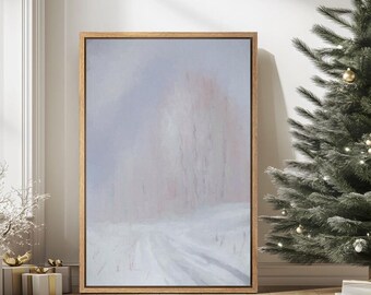 Framed Canvas Wall Art Vintage Winter Wall Art Winter Forest Canvas Print Country Farmhouse Print Antique Holiday Wall Decor