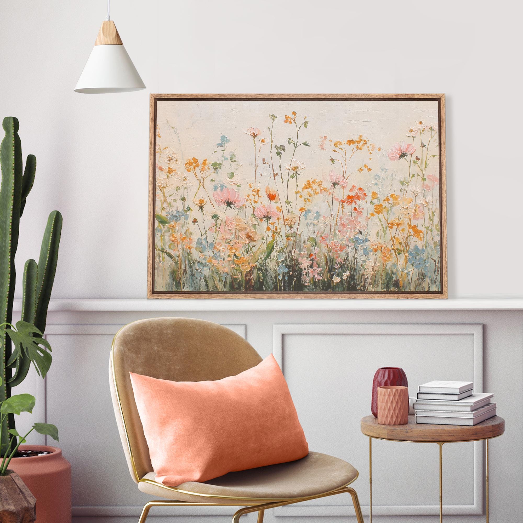 Framed Pastel Wildflower Wall Art, Spring Floral Meadow Canvas Print ...