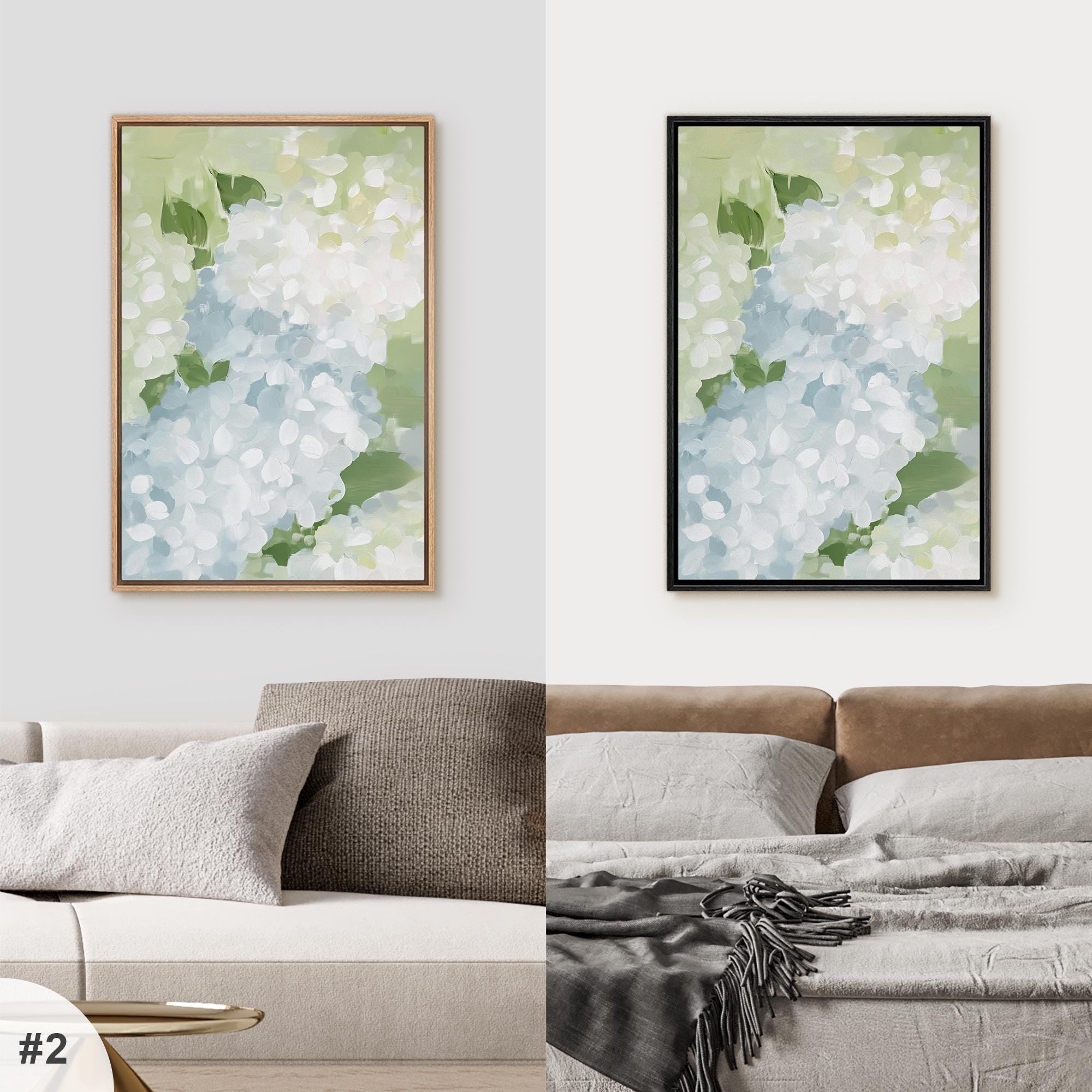Hydrangea Wall Art - Set of 3 Framed Botanical Canvas Prints, Soft Blue ...