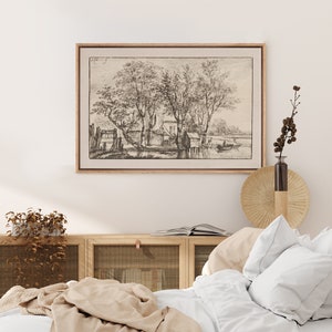 Framed Canvas Wall Art Woodland Forest Landscape Sketch Nature Art Print Minimalist Modern Wall Art Living Room Decor