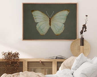 Framed Canvas Wall Art Prints Abstract Green Butterfly Artwork Minimalist Modern Wall Art Living Room Wall Decor