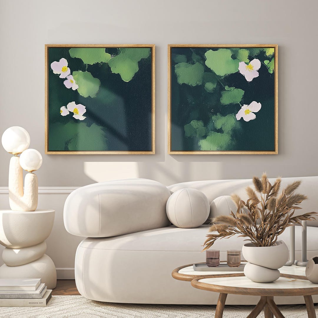 Framed Wildflower & Green Leaf Wall Art Set of 2, Modern Botanical ...