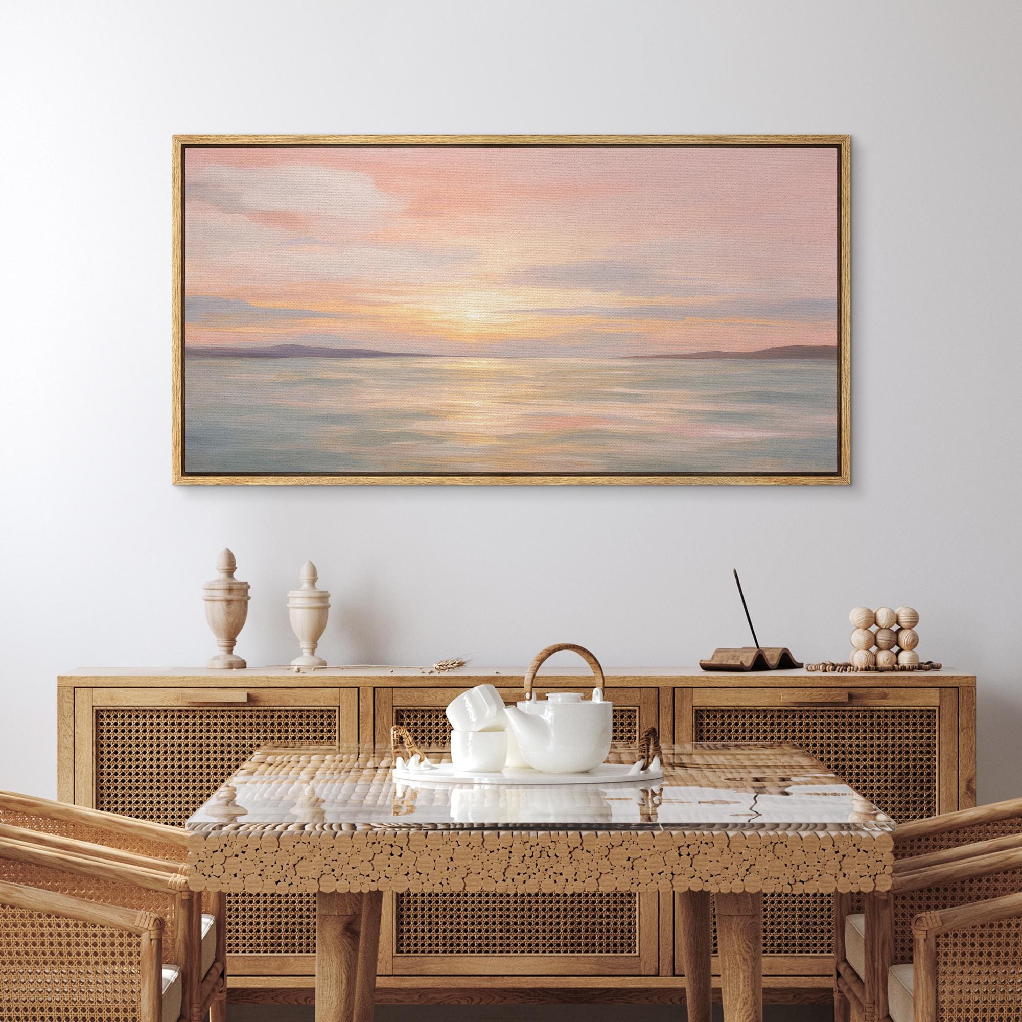 Large Framed Sunset Ocean Wall Art, Soft Pastel Pink Orange Coastal ...