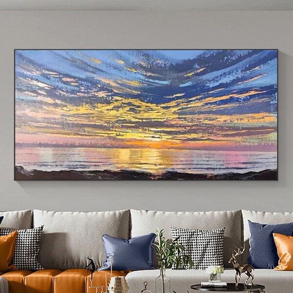 Original Seascape Oil Painting On Canvas, Large Wall Art, Abstract Landscape Painting, Home Decor, Custom Painting, Living room Wall Decor