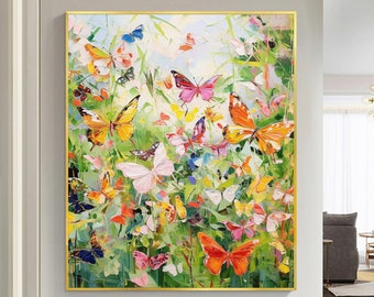Abstract Colorful Butterfly Oil Painting on Canvas, Original Nature Scenery Painting, Custom Plants Art, Modern Wall Art, Bedroom Wall Decor