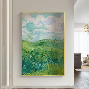 Large Impressionist Van Gogh Landscape Oil Painting on Canvas, Original Nature Painting, Living room Wall Decor, Modern Green Wall Art Decor