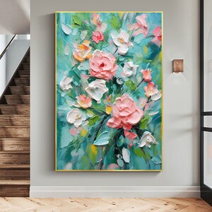 Abstract Rose Oil Painting on Canvas, Original Colorful Flower Painting, Nature Art Home Decor, Living room Wall Decor, Textured Wall Art