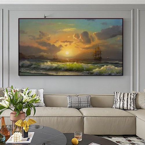 Large Original Sailboat Seascape Oil Painting on Canvas, Abstract Ocean Impasto Acrylic Painting outlet Nautical Art Living Room Home Wall Art Deco