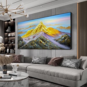 Gold Mountain Oil Painting on Canvas, Original Landscape Wall Decor ...
