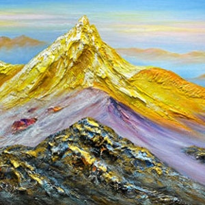 Gold Mountain Oil Painting on Canvas, Original Landscape Wall Decor ...