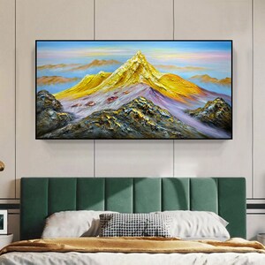 Gold Mountain Oil Painting on Canvas, Original Landscape Wall Decor ...