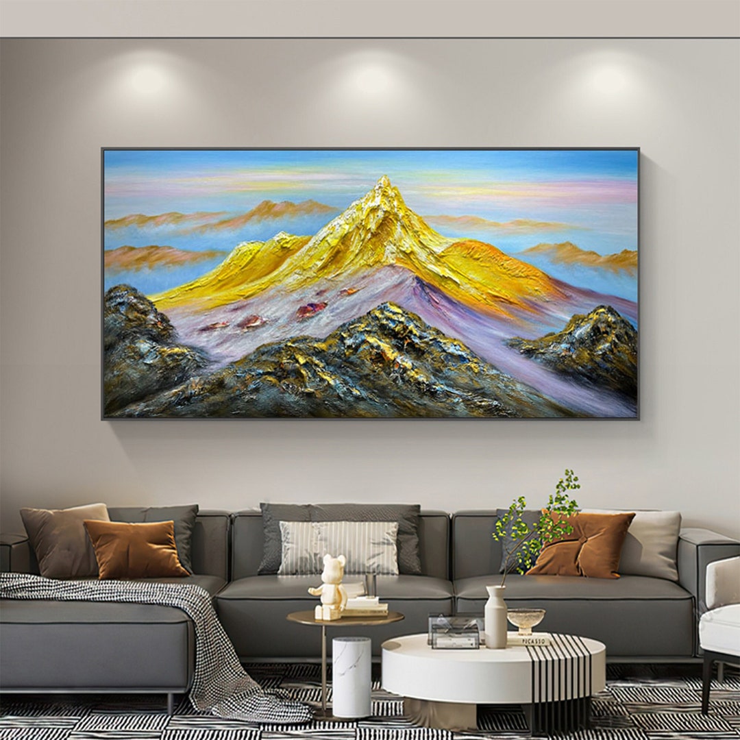 Gold Mountain Oil Painting on Canvas, Original Landscape Wall Decor ...