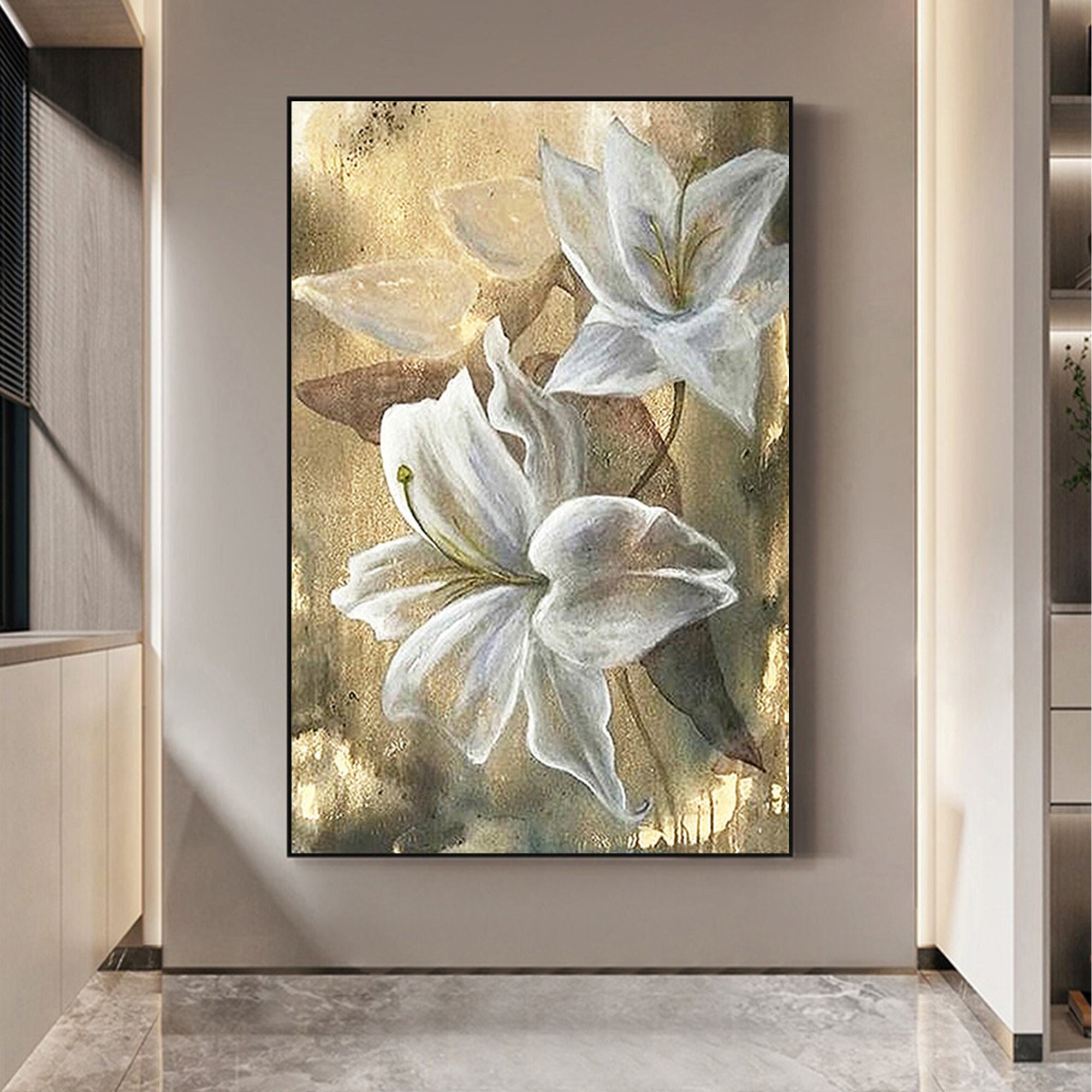 Large Abstract White Lily Oil Painting on Canvasoriginal Etsy