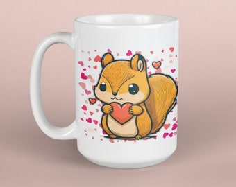 Squirrel Holding Heart Coffee Mug, Gift for Squirrel Lover