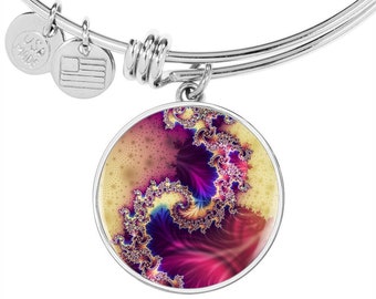 Personalized Fractal Art Bangle, Silver or Gold, Engraving Available