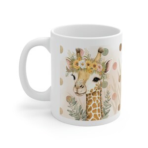 Coffee Mug, Giraffe Coffee Mug, Giraffe Gift, Cottegecore Mug, Birthday Gift, Boho Mug, White 11 oz Ceramic, Gift for Her, Free Shipping