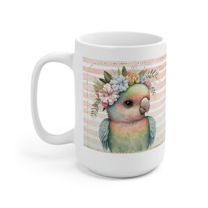 Coffee Mug, Parrot Coffee Mug, Parrot Gift, Bird Mug, Birthday Gift, Animal Mug, White 15 oz Ceramic, Gift for Her, Free Shipping