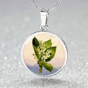 Personalized Lily of the Valley Art, Custom Pendant and Luxury Necklace - Personalized Engraving Available, Gift Box Included, Free Shipping