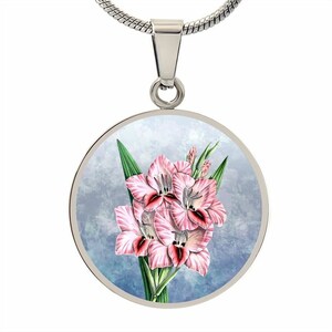 Personalized Gladiolus Vintage Art, Custom Pendant and Luxury Necklace - Personalized Engraving Available, Gift Box Included, Free Shipping