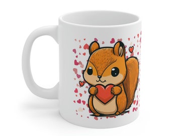 Squirrel Holding Heart Coffee Mug, Cute Ceramic Tea Mug