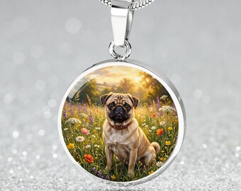 Fawn Pug Pendant Necklace, Memorial Pet Jewelry, Personalized Engraving Available
