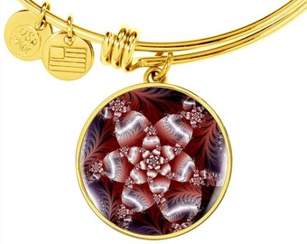 Infinite Flower Fractal Bangle Bracelet, Personalized Engraving