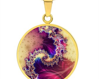 Fractal Art Pendant, Spiral Waves Necklace, Personalized Engraving
