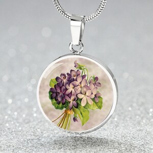 Personalized Violet Flower Art, Custom Pendant with Luxury Necklace - Personalized Engraving Available, Gift Box Included, Free Shipping