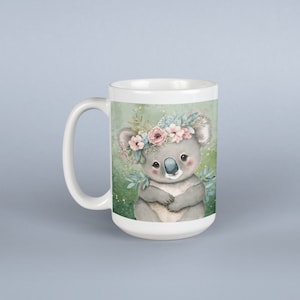 Coffee Mug, Koala Coffee Mug, Koala Bear Gift, Koalas Mug, Birthday Gift, Animal Mug, White 15 oz Ceramic, Gift for Her, Free Shipping