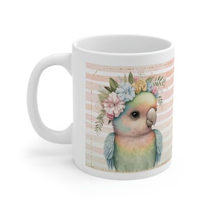 Coffee Mug, Parrot Coffee Mug, Parrot Gift, Bird Mug, Birthday Gift, Animal Mug, White 11 oz Ceramic, Gift for Her, Free Shipping