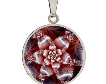 Personalized Flower Fractal Necklace, Engraved Pendant, Luxury Jewelry
