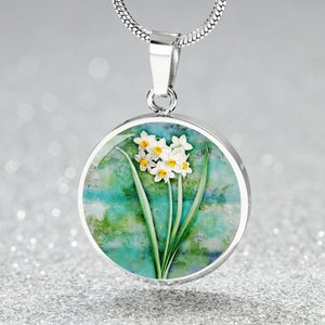 Personalized Narcissus Vintage Art, Custom Pendant & Luxury Necklace - Personalized Engraving Available, Gift Box Included, Free Shipping