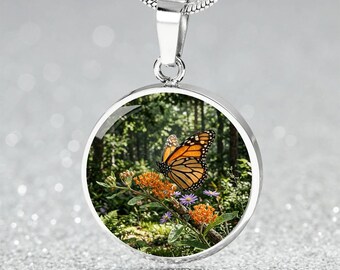 Monarch Butterfly Pendant Necklace, Personalized Engraving Available