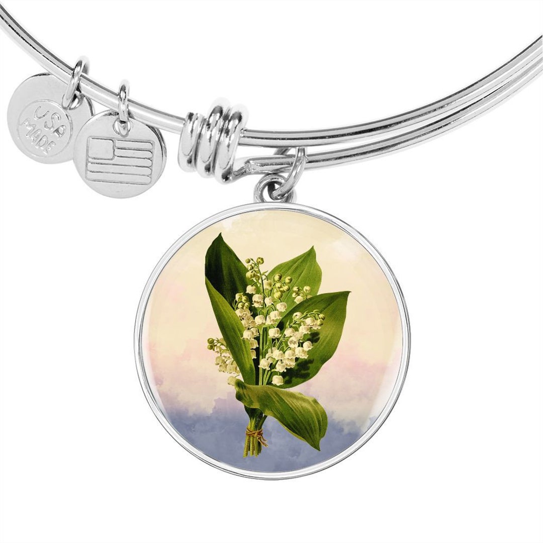 Lily of the Valley Pendant Bangle, May Birth Flower, Personalized ...