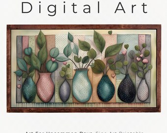 Floral Vase Digital Art Print, Boho Cottagecore Decor (Digital Download)